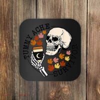 Tummy Ache Survivor Funny Skeleton Drinking Coffee In Autumn Fall Season Coaster thumb 0