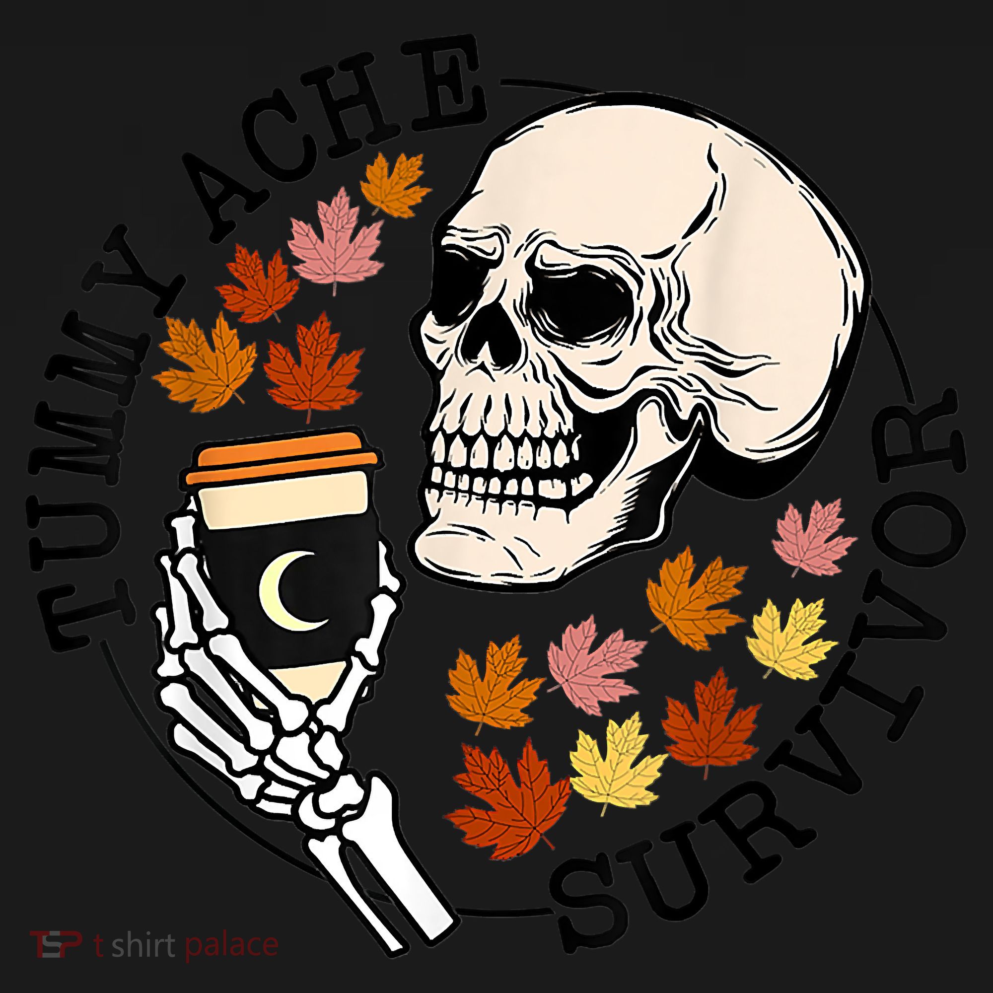 Tummy Ache Survivor Funny Skeleton Drinking Coffee In Autumn Fall Season Coaster