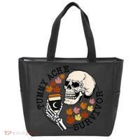 Tummy Ache Survivor Funny Skeleton Drinking Coffee In Autumn Fall Season Tote Bag thumb 0