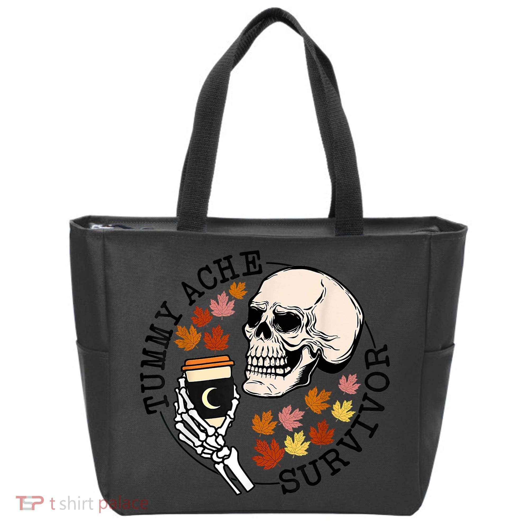 Tummy Ache Survivor Funny Skeleton Drinking Coffee In Autumn Fall Season Tote Bag