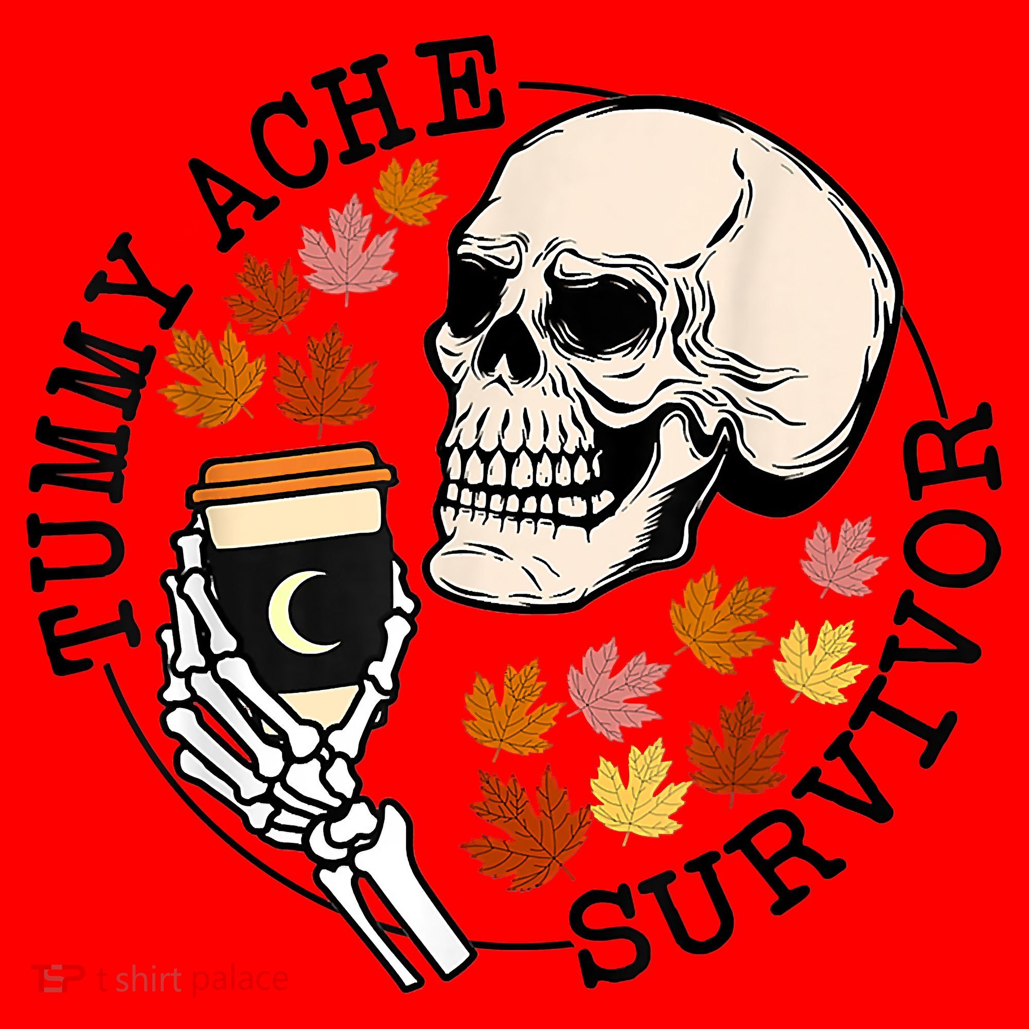 Tummy Ache Survivor Funny Skeleton Drinking Coffee In Autumn Fall Season Santa Hat