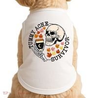 Tummy Ache Survivor Funny Skeleton Drinking Coffee In Autumn Fall Season Doggie Tank thumb 0