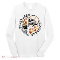 Tummy Ache Survivor Funny Skeleton Drinking Coffee In Autumn Fall Season Long Sleeve Shirt thumb 0
