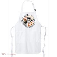 Tummy Ache Survivor Funny Skeleton Drinking Coffee In Autumn Fall Season Apron thumb 0