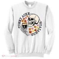 Tummy Ache Survivor Funny Skeleton Drinking Coffee In Autumn Fall Season Sweatshirt thumb 0