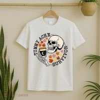 Tummy Ache Survivor Funny Skeleton Drinking Coffee In Autumn Fall Season T-Shirt thumb 2