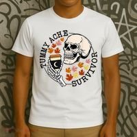 Tummy Ache Survivor Funny Skeleton Drinking Coffee In Autumn Fall Season T-Shirt thumb 3