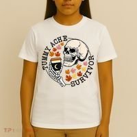 Tummy Ache Survivor Funny Skeleton Drinking Coffee In Autumn Fall Season T-Shirt thumb 4