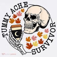 Tummy Ache Survivor Funny Skeleton Drinking Coffee In Autumn Fall Season T-Shirt thumb 7