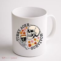 Tummy Ache Survivor Funny Skeleton Drinking Coffee In Autumn Fall Season Coffee Mug thumb 1