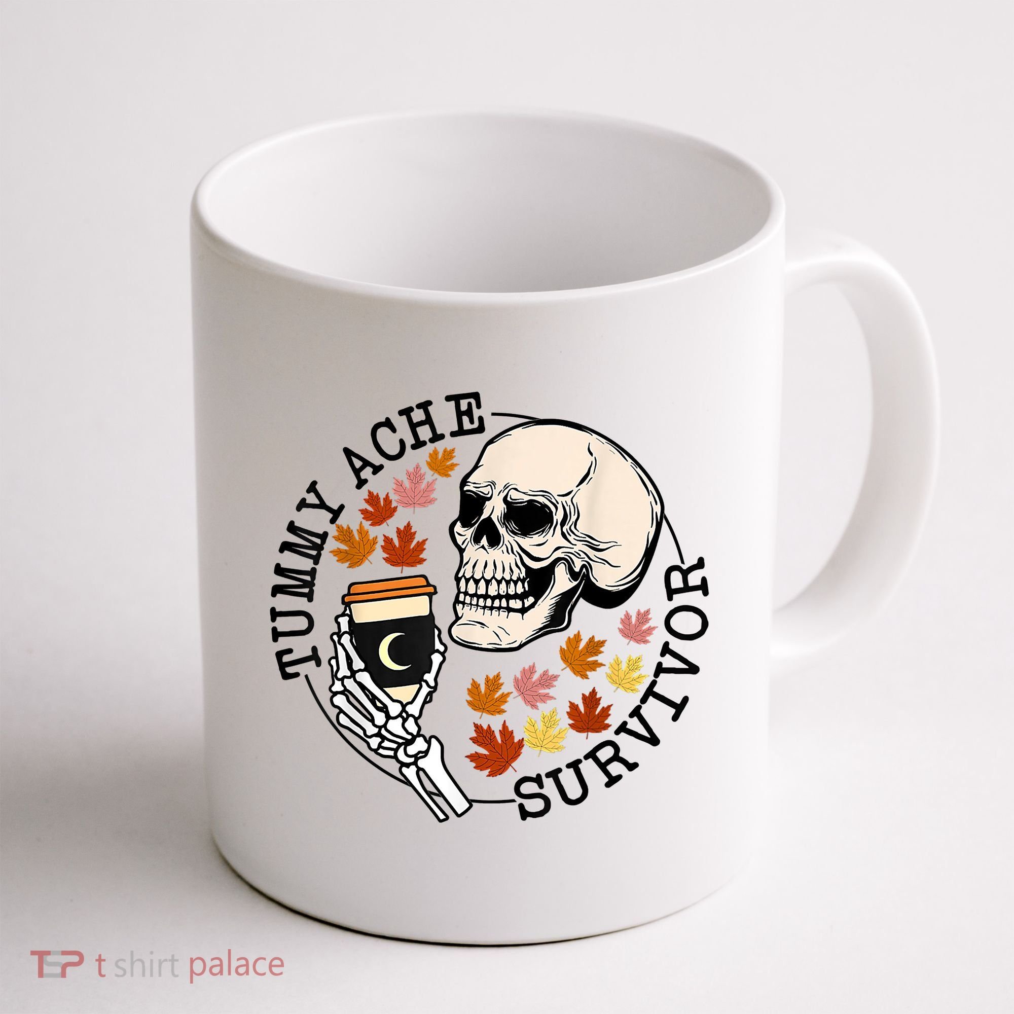 Tummy Ache Survivor Funny Skeleton Drinking Coffee In Autumn Fall Season Coffee Mug