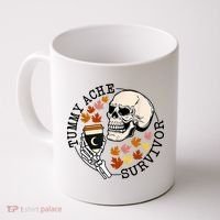 Tummy Ache Survivor Funny Skeleton Drinking Coffee In Autumn Fall Season Coffee Mug thumb 0