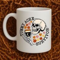 Tummy Ache Survivor Funny Skeleton Drinking Coffee In Autumn Fall Season Coffee Mug thumb 2