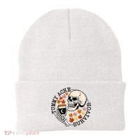 Tummy Ache Survivor Funny Skeleton Drinking Coffee In Autumn Fall Season Beanie thumb 0