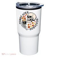 Tummy Ache Survivor Funny Skeleton Drinking Coffee In Autumn Fall Season Tumbler thumb 0