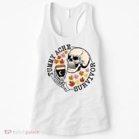 Tummy Ache Survivor Funny Skeleton Drinking Coffee In Autumn Fall Season Women's Tank Top thumb 0