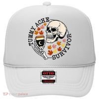 Tummy Ache Survivor Funny Skeleton Drinking Coffee In Autumn Fall Season Hat thumb 0