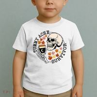 Tummy Ache Survivor Funny Skeleton Drinking Coffee In Autumn Fall Season Toddler T-Shirt thumb 2