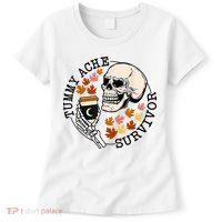 Tummy Ache Survivor Funny Skeleton Drinking Coffee In Autumn Fall Season Women's T-Shirt thumb 0