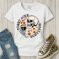 Tummy Ache Survivor Funny Skeleton Drinking Coffee In Autumn Fall Season Women's T-Shirt thumb 3