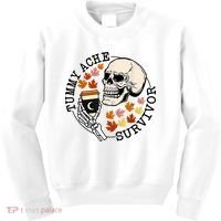 Tummy Ache Survivor Funny Skeleton Drinking Coffee In Autumn Fall Season Kids Sweatshirt thumb 0