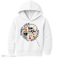 Tummy Ache Survivor Funny Skeleton Drinking Coffee In Autumn Fall Season Kids Hoodie thumb 0