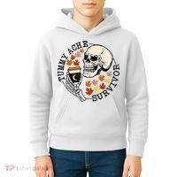 Tummy Ache Survivor Funny Skeleton Drinking Coffee In Autumn Fall Season Kids Hoodie thumb 4