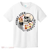 Tummy Ache Survivor Funny Skeleton Drinking Coffee In Autumn Fall Season Kids T-Shirt thumb 0