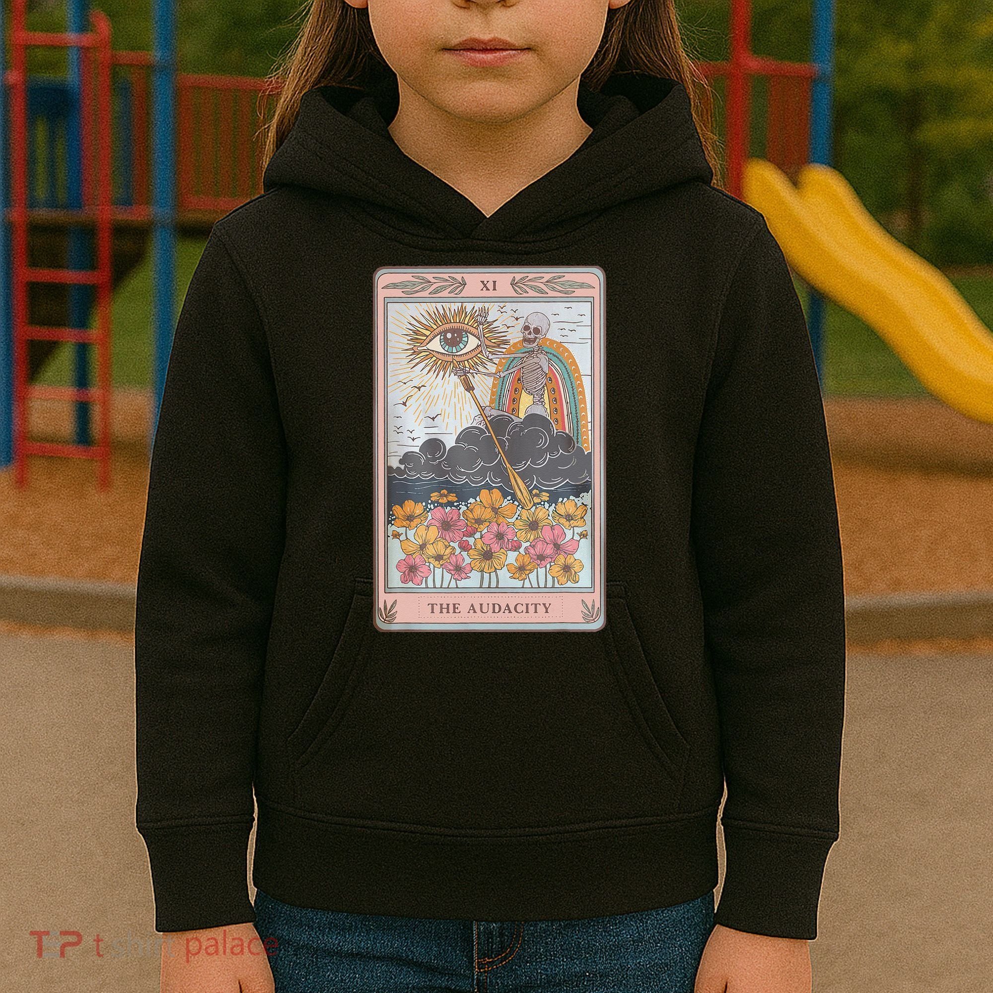 The Audacity Skeleton Tarot Card Sun Eye Aesthetic Kids Hoodie