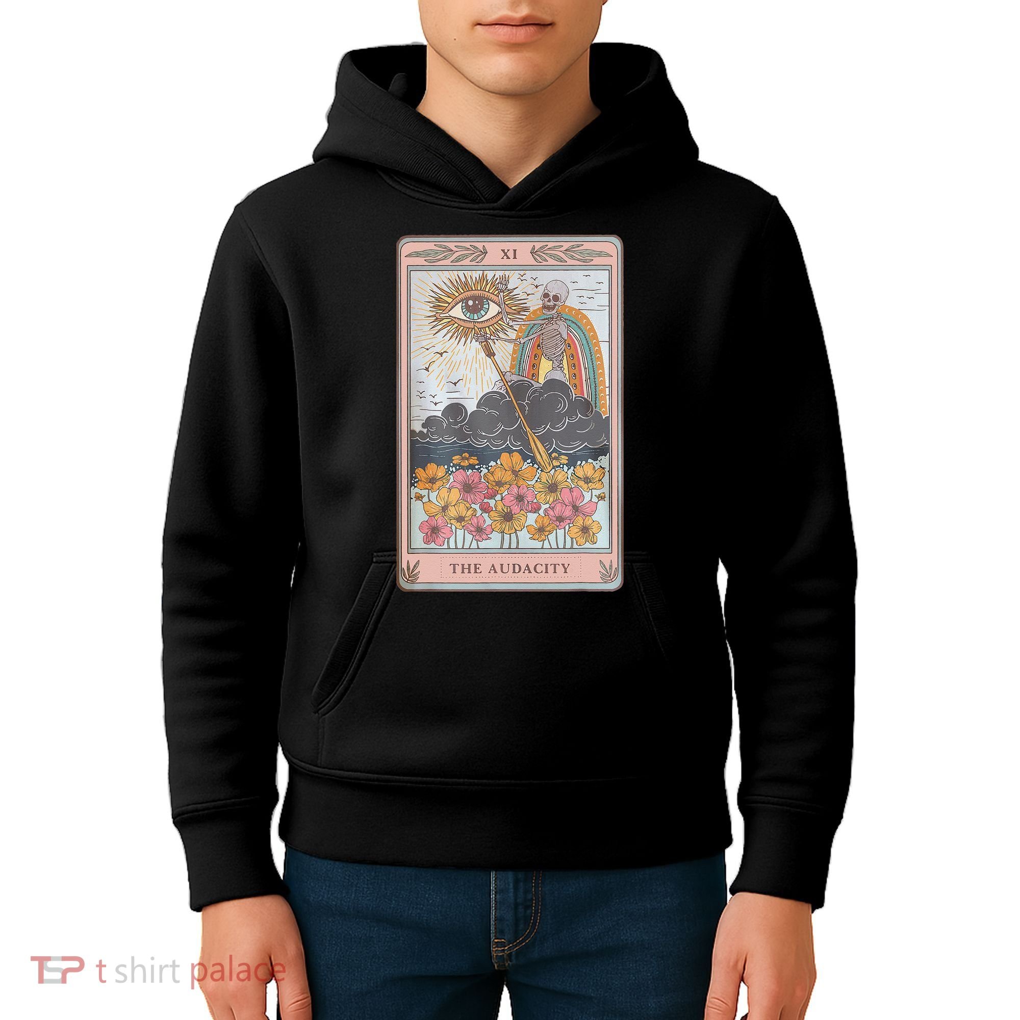 The Audacity Skeleton Tarot Card Sun Eye Aesthetic Kids Hoodie