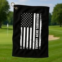 Tummy Ache Survivor American Flag Funny Golf Towel thumb 1