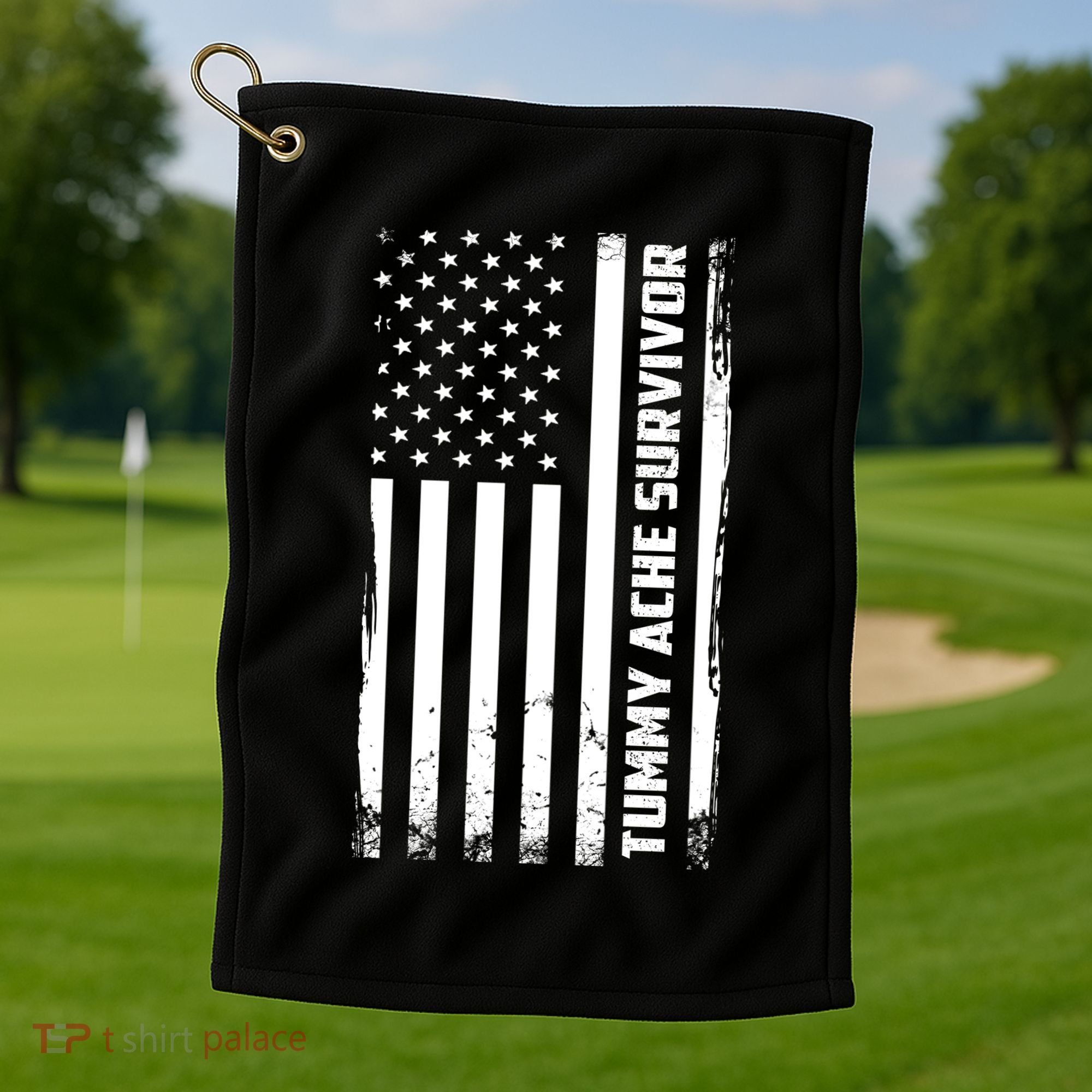 Tummy Ache Survivor American Flag Funny Golf Towel