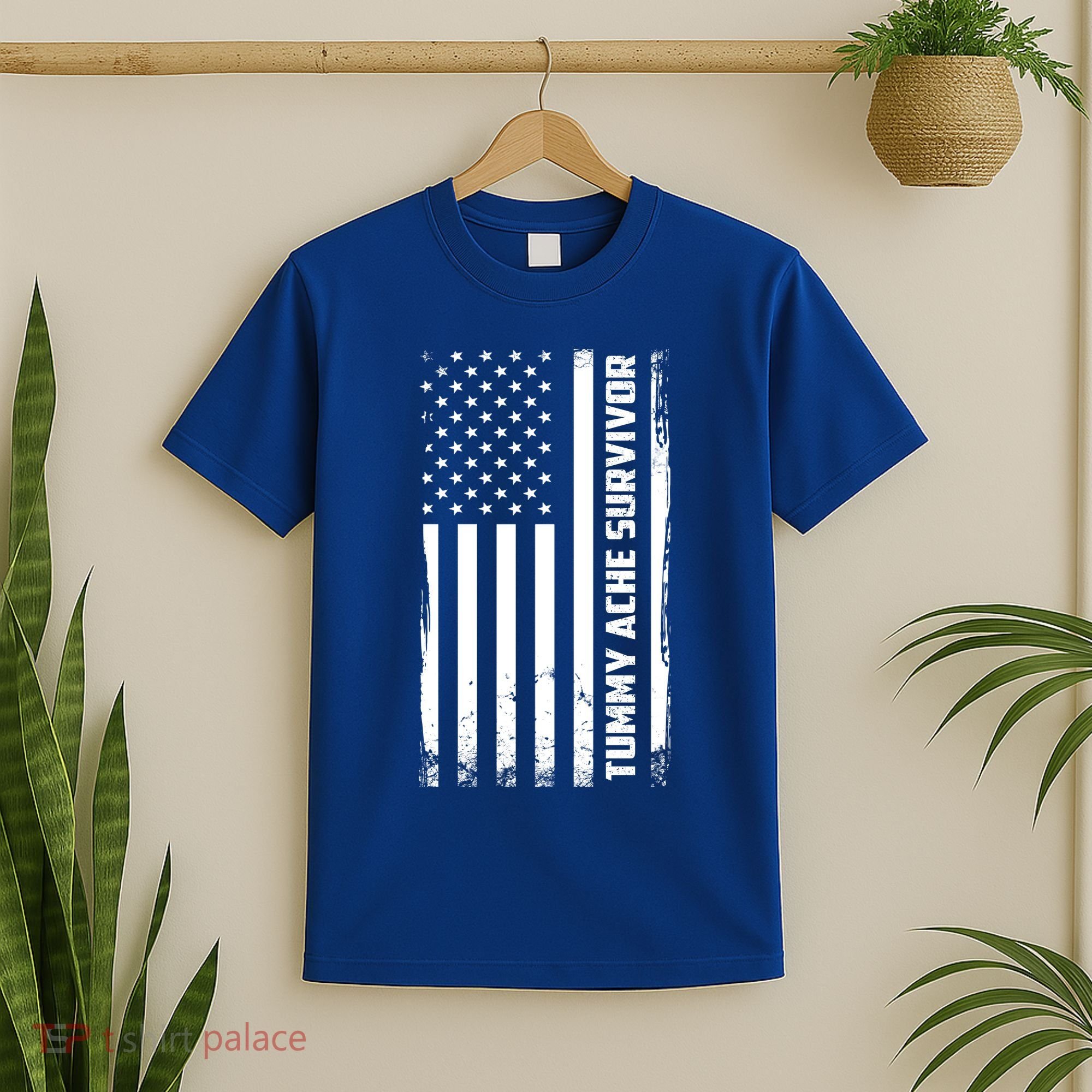 Tummy Ache Survivor American Flag Funny T-Shirt