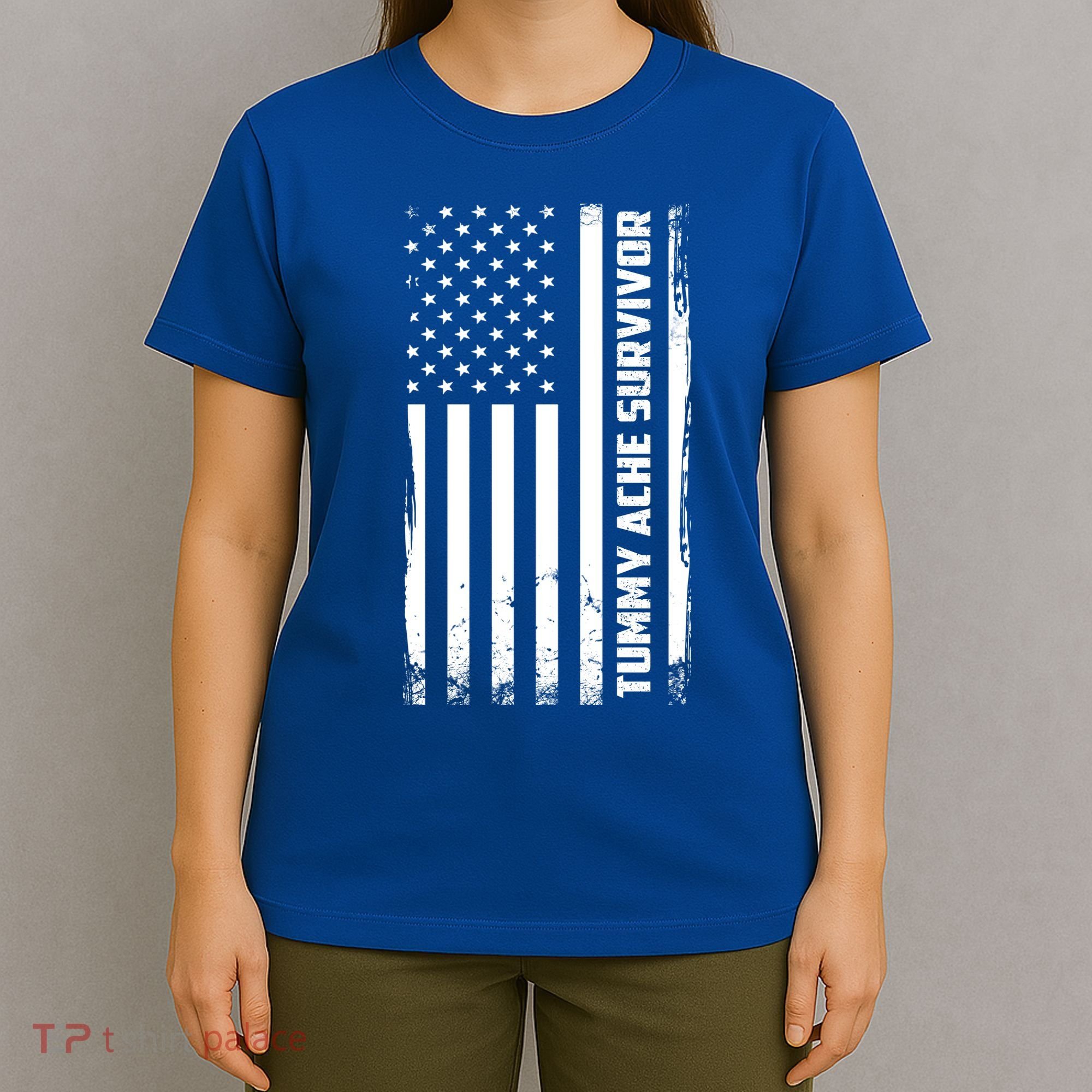 Tummy Ache Survivor American Flag Funny T-Shirt