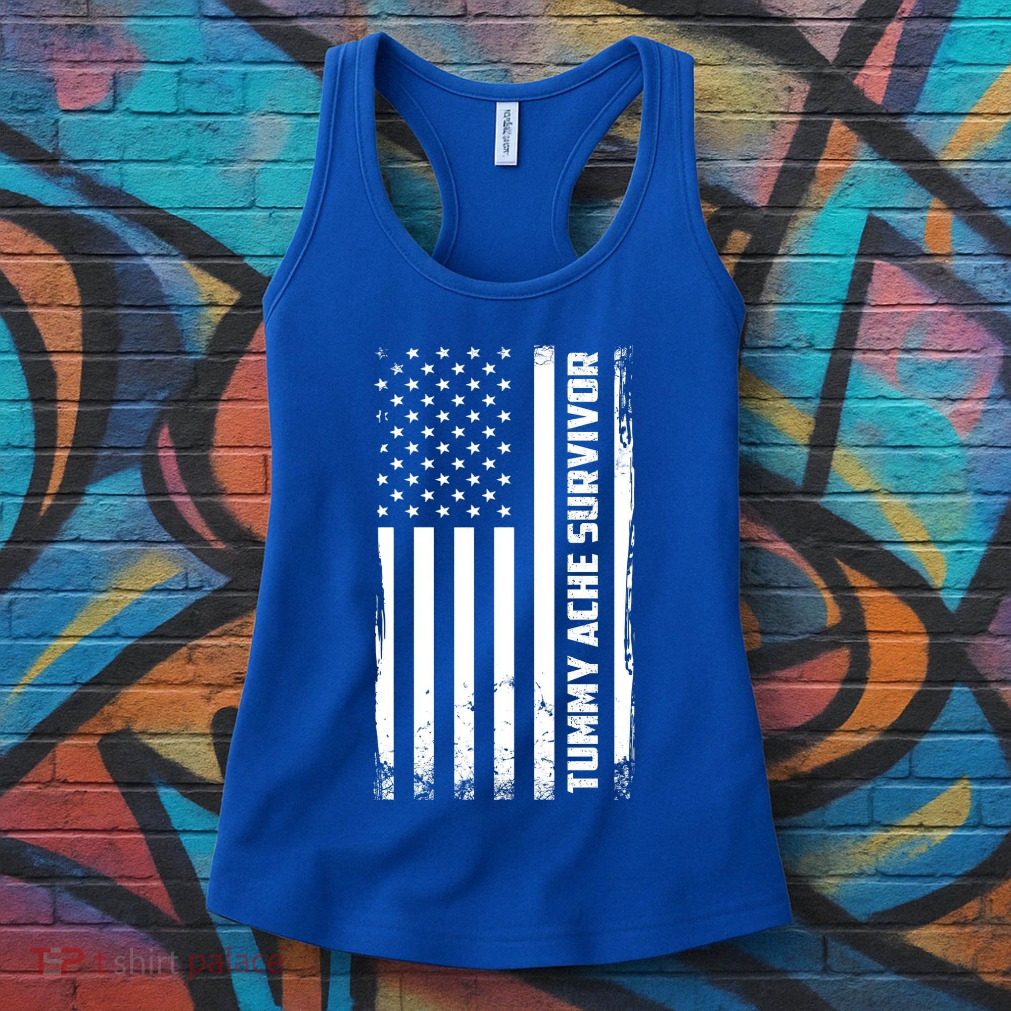 Tummy Ache Survivor American Flag Funny Women's Tank Top