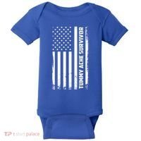 Tummy Ache Survivor American Flag Funny Baby Bodysuit thumb 0