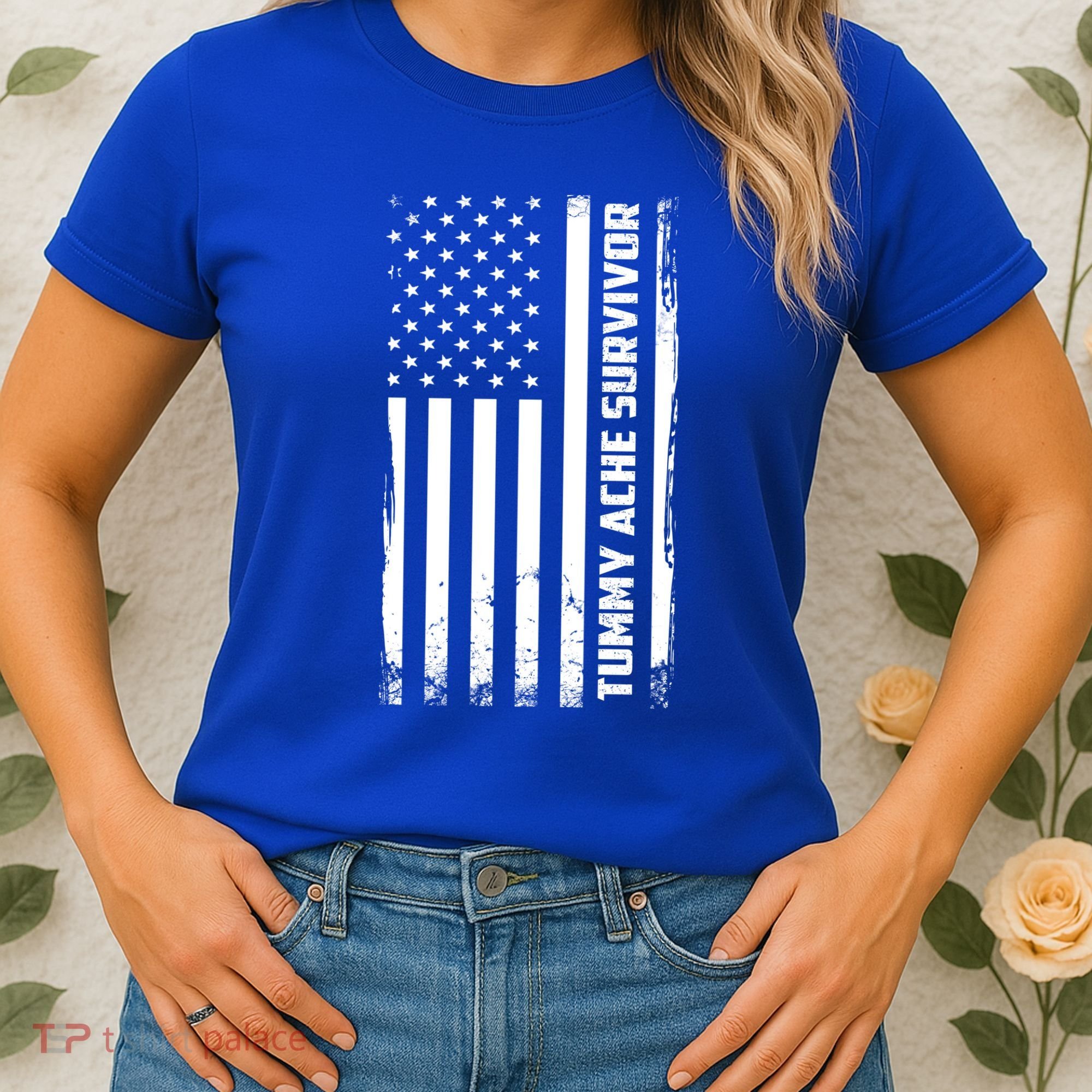 Tummy Ache Survivor American Flag Funny Women's T-Shirt