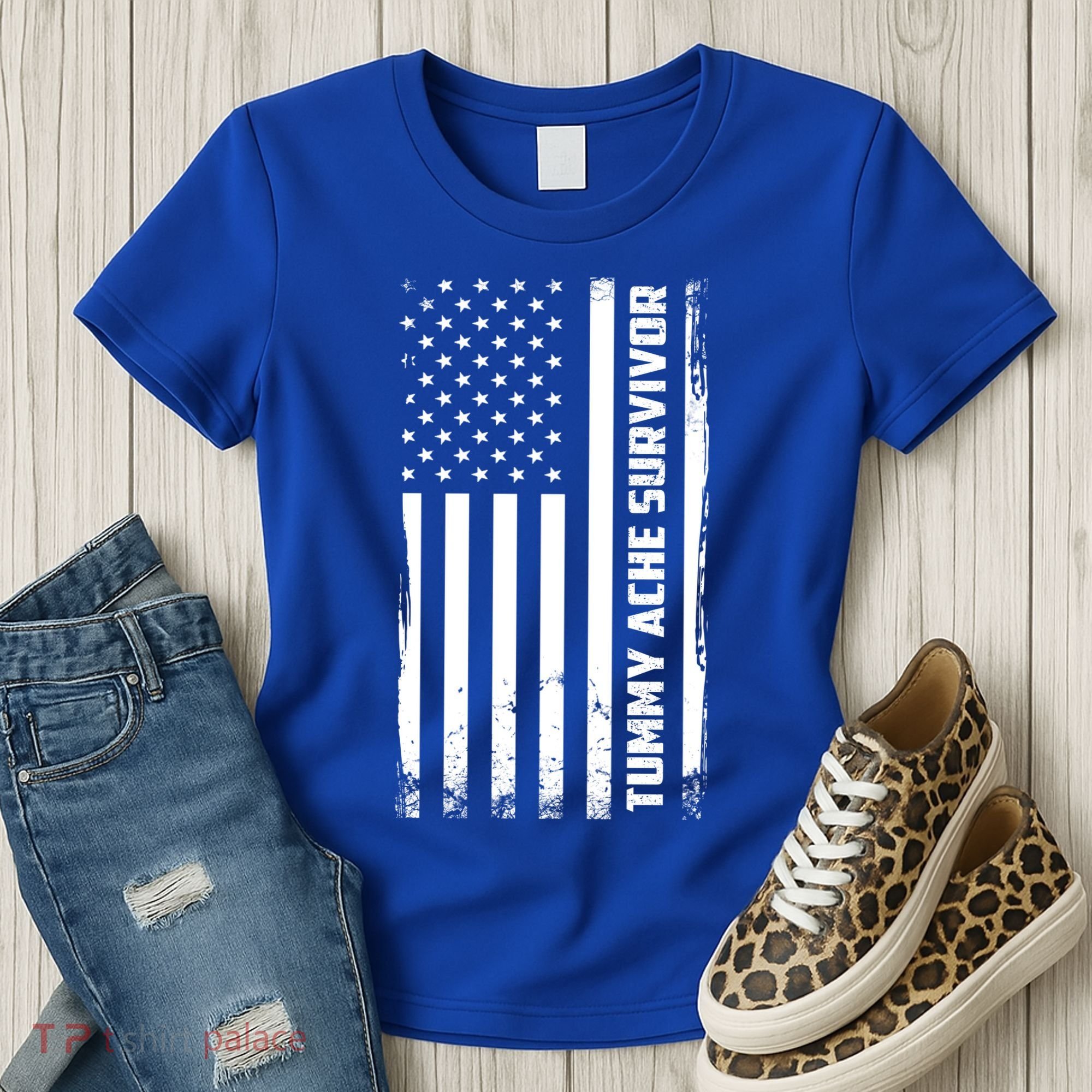 Tummy Ache Survivor American Flag Funny Women's T-Shirt