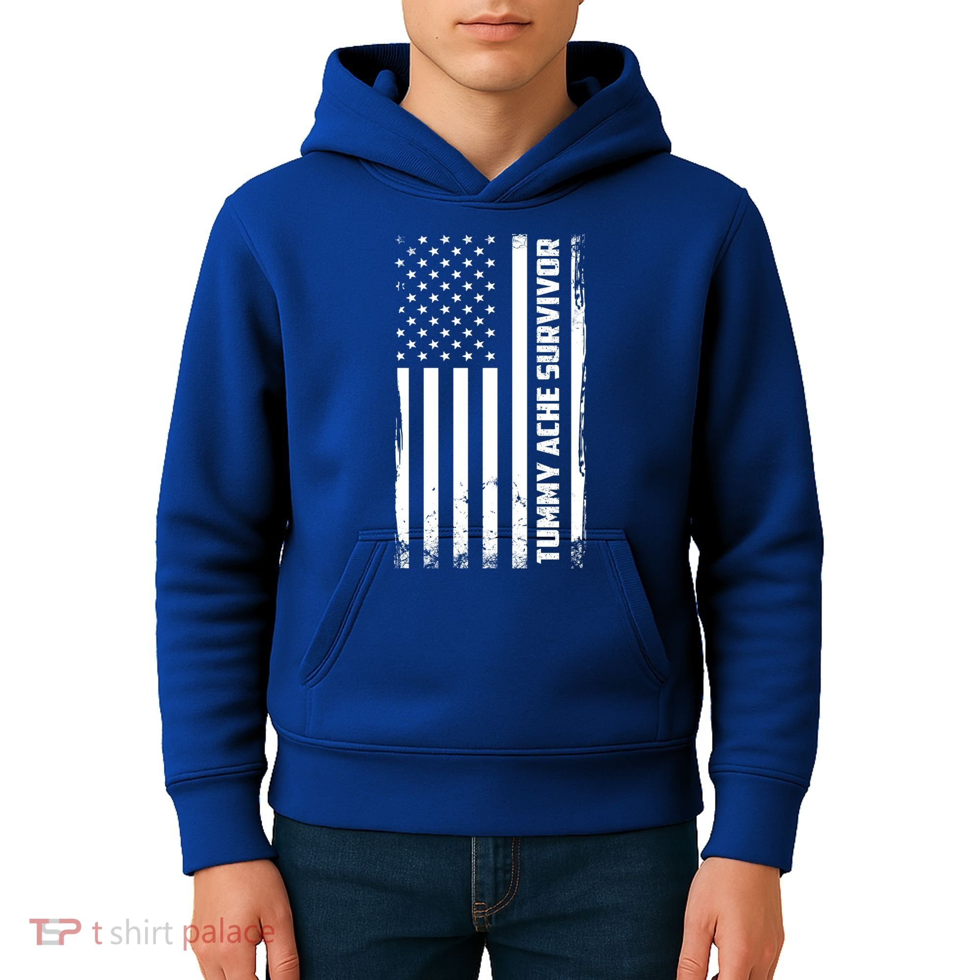 Tummy Ache Survivor American Flag Funny Kids Hoodie