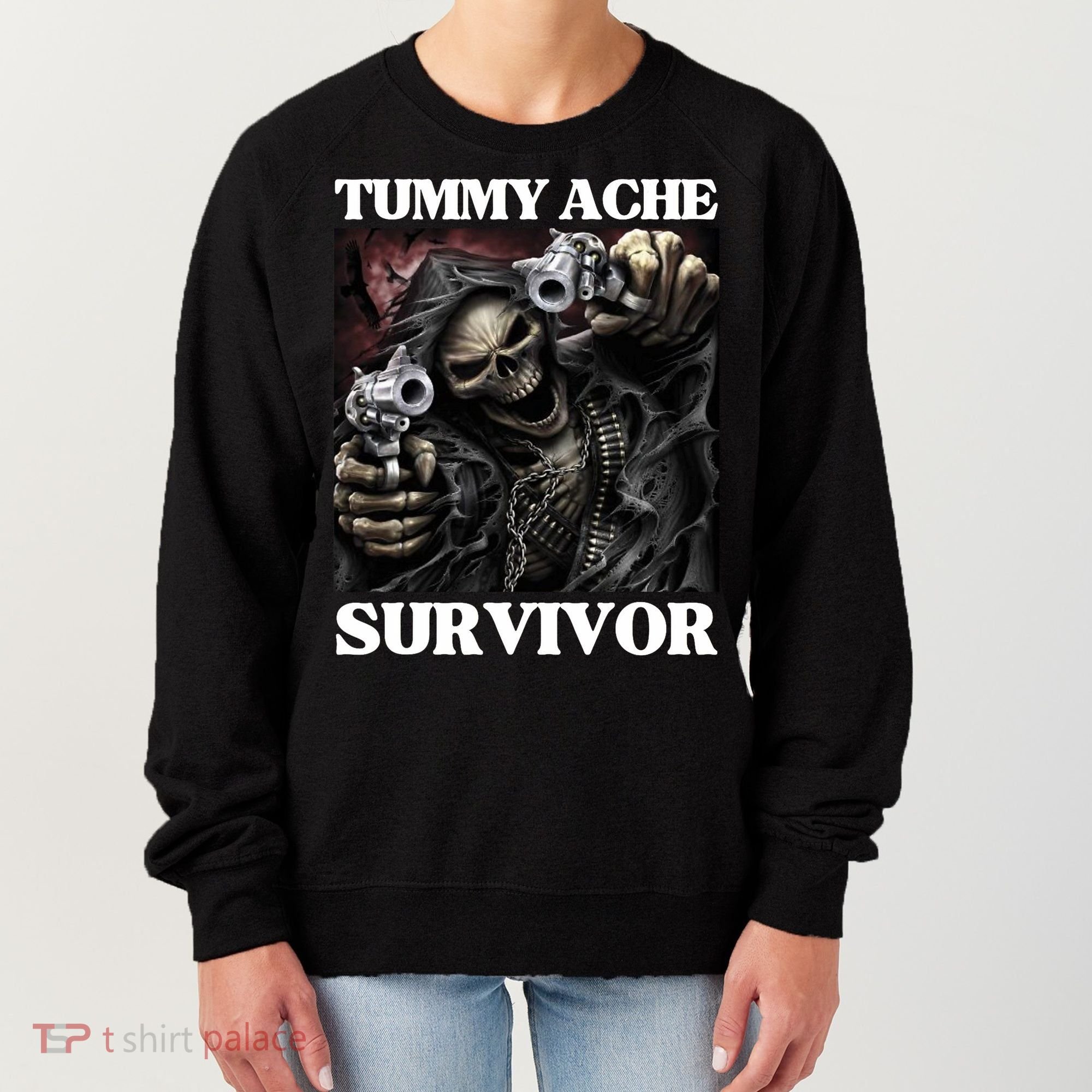Tummy Ache Survivor Funny Cool Edgy Hard Skeleton Meme Women's Sweatshirt