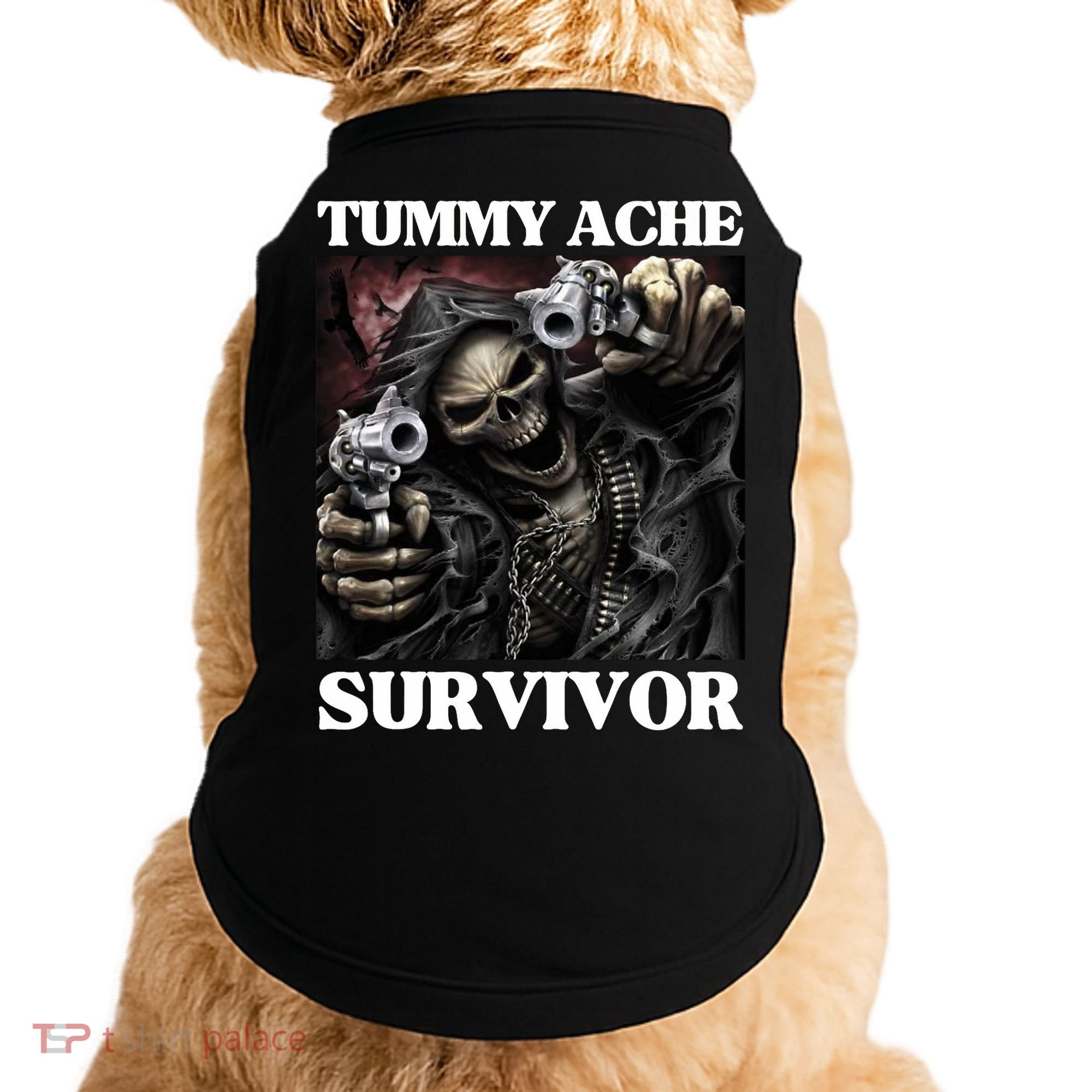 Tummy Ache Survivor Funny Cool Edgy Hard Skeleton Meme Doggie Tank