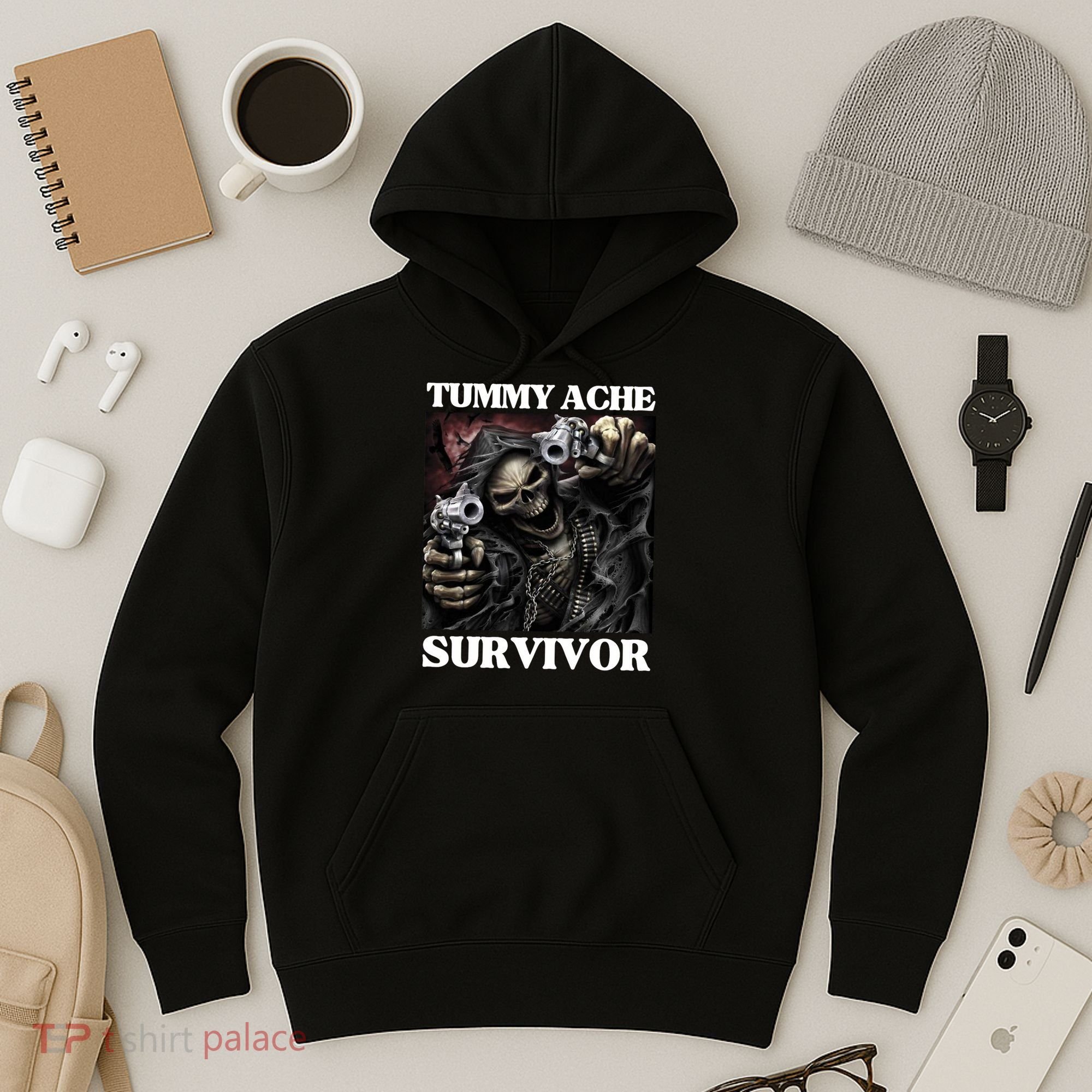 Tummy Ache Survivor Funny Cool Edgy Hard Skeleton Meme Hoodie