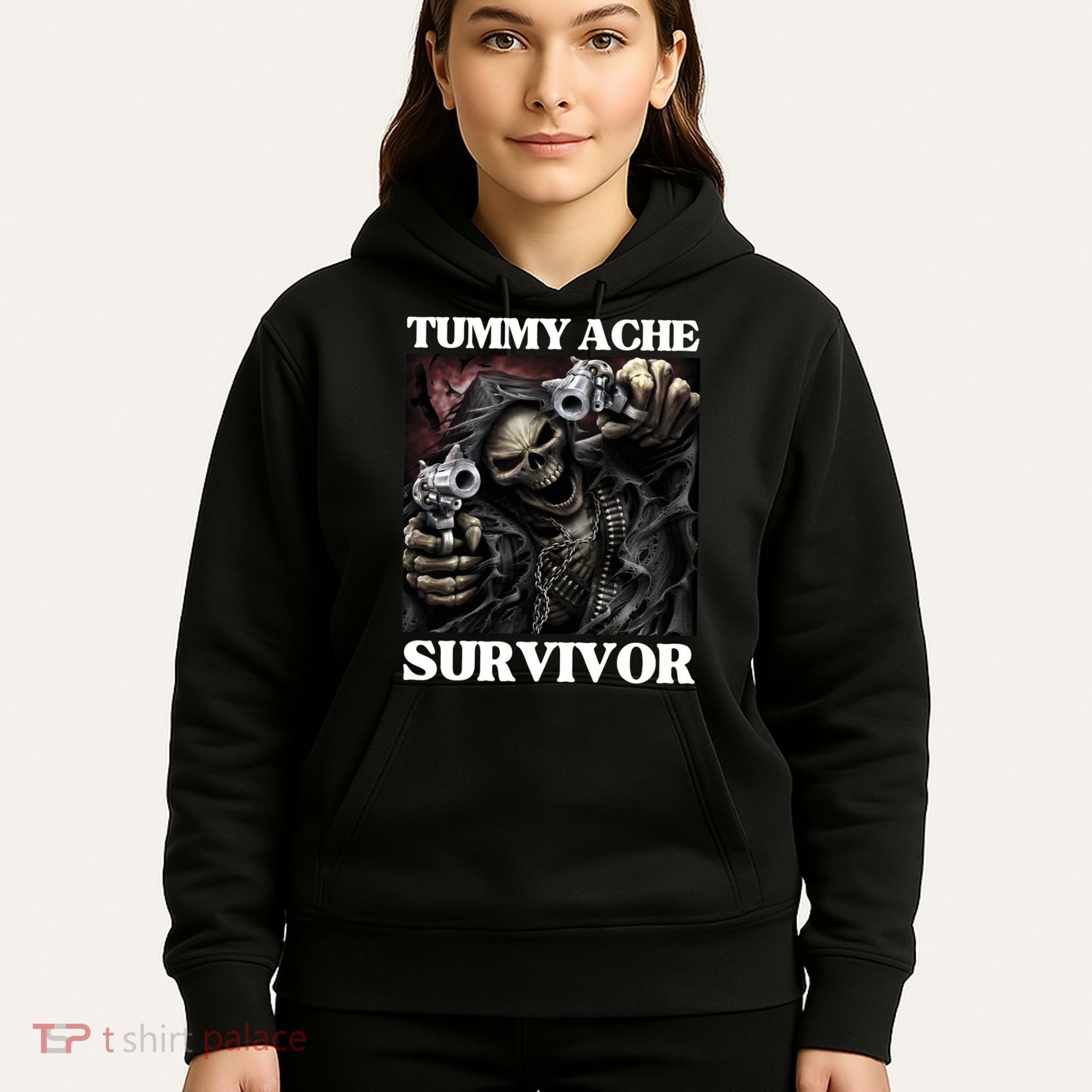 Tummy Ache Survivor Funny Cool Edgy Hard Skeleton Meme Hoodie