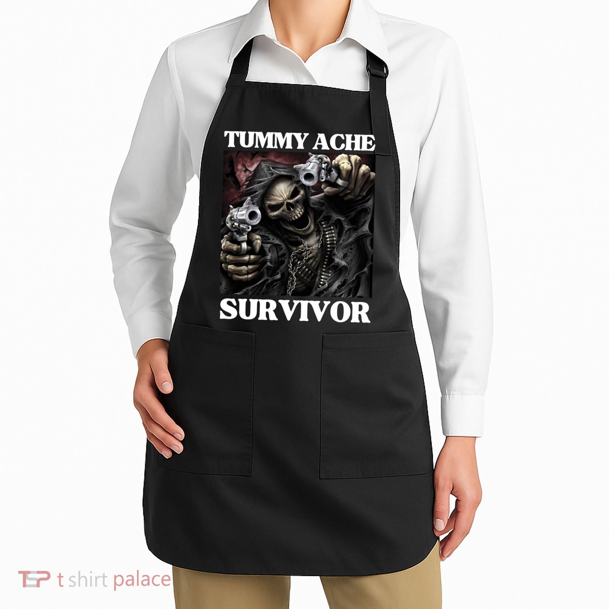 Tummy Ache Survivor Funny Cool Edgy Hard Skeleton Meme Apron