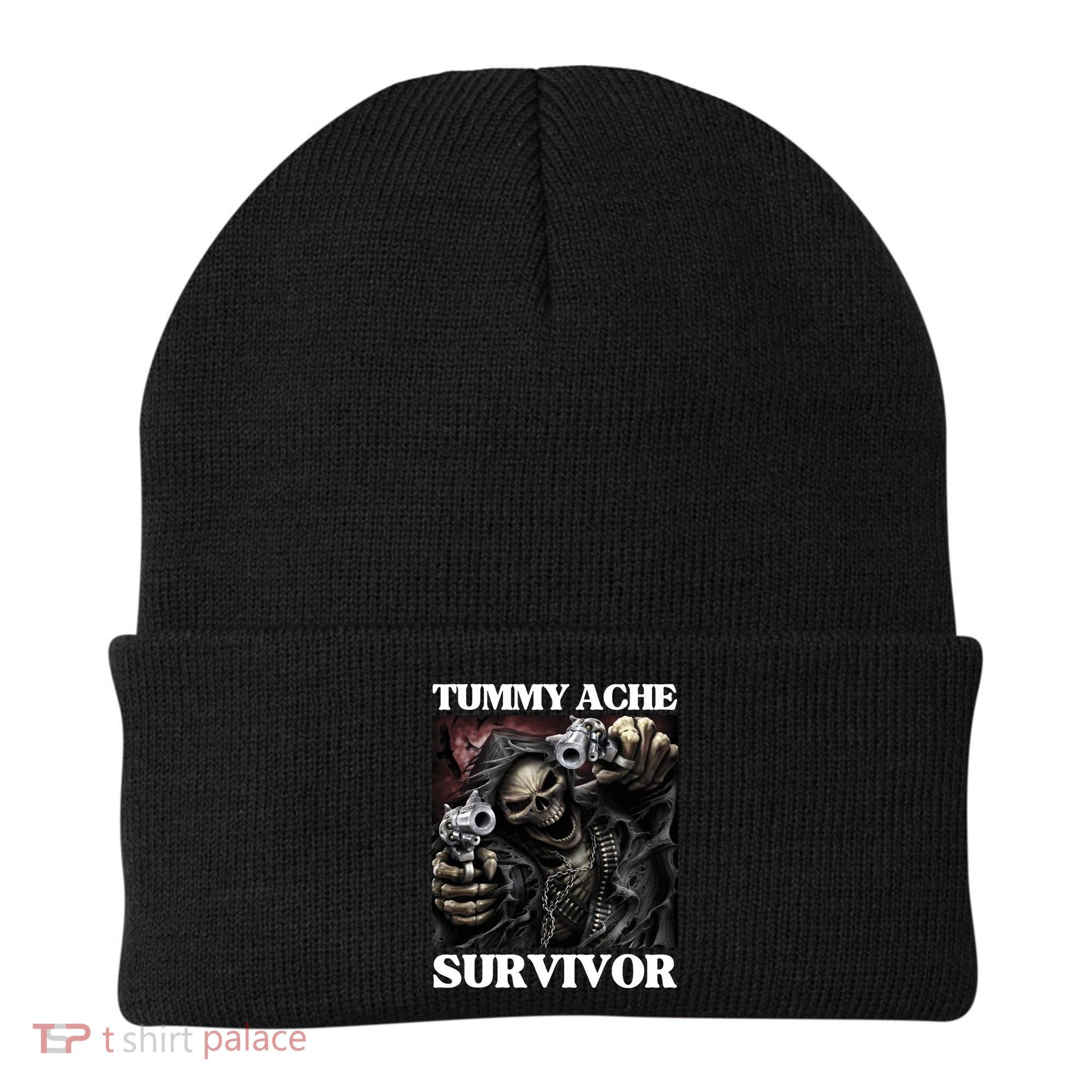 Tummy Ache Survivor Funny Cool Edgy Hard Skeleton Meme Beanie