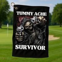 Tummy Ache Survivor Funny Cool Edgy Hard Skeleton Meme Golf Towel thumb 1