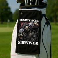 Tummy Ache Survivor Funny Cool Edgy Hard Skeleton Meme Golf Towel thumb 2