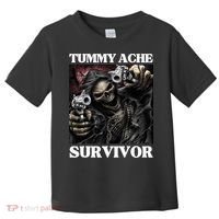 Tummy Ache Survivor Funny Cool Edgy Hard Skeleton Meme Toddler T-Shirt thumb 0