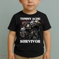 Tummy Ache Survivor Funny Cool Edgy Hard Skeleton Meme Toddler T-Shirt thumb 2