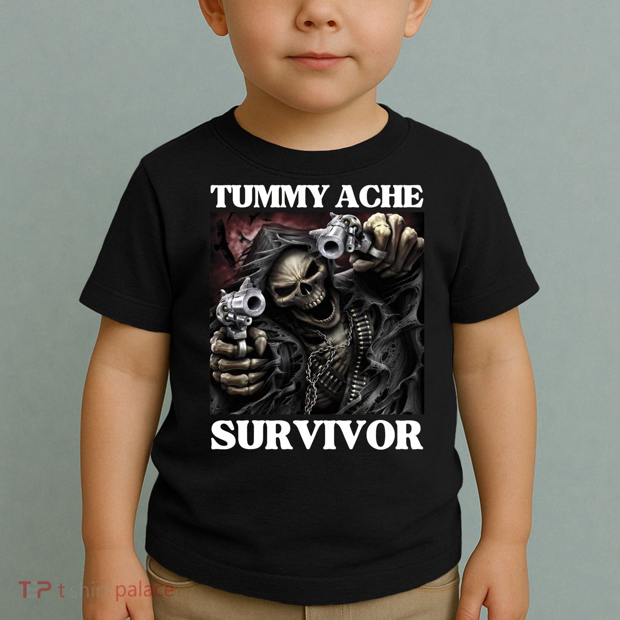 Tummy Ache Survivor Funny Cool Edgy Hard Skeleton Meme Toddler T-Shirt